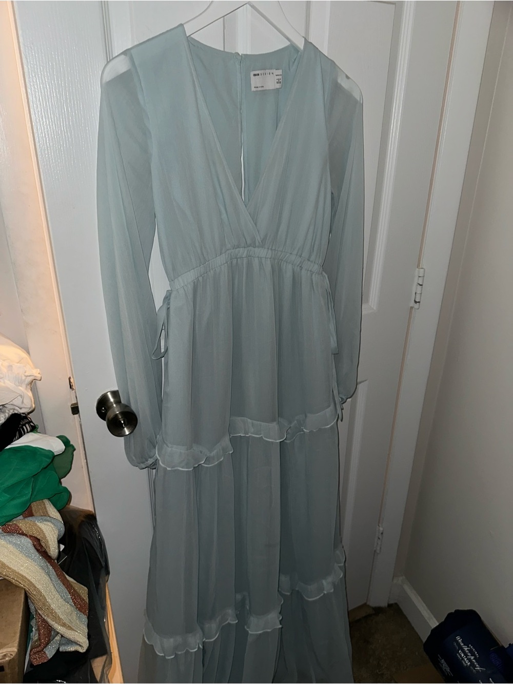 Light Blue Maternity Long Sleeve Maxi Dress